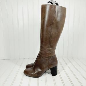 Nine West Cambridge Women's Brown Leather Tall Block Heel Boots H1016